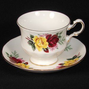 Tea cup & Saucer. Queen Anne UK fine bone china with gold rim